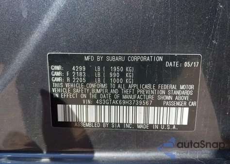 2017 Subaru Impreza 2.0I Sport z USA, uszkodzony, nr VIN 4S3GTAK69H3739567